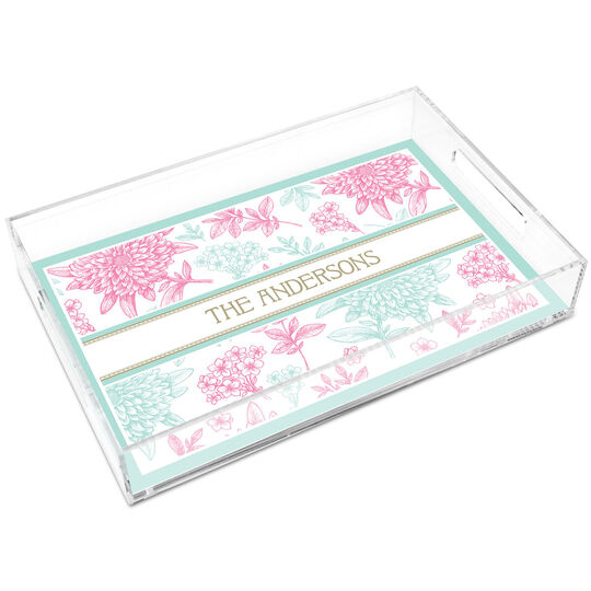 Mint & Raspberry Pom Poms Lucite Tray